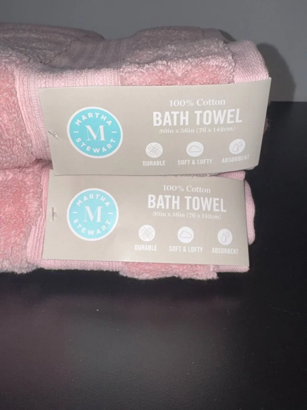 2 Pc 100% Cotton Martha Stewart Pink Bath Towel Set - 2 Bath Towels